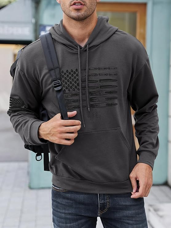 American Pride Bullet Flag Hoodie - Men's Vintage Pullover Sweatshirt - American Flag Bullet Hoodie Readi Gear