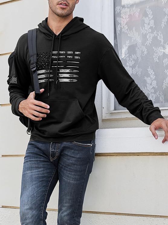 American Pride Bullet Flag Hoodie - Men's Vintage Pullover Sweatshirt - American Flag Bullet Hoodie Readi Gear