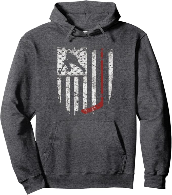 Hockey USA Flag Hoodie - Men’s Classic Pullover Sweatshirt - Hockey USA Hoodie Readi Gear