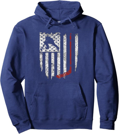 Hockey USA Flag Hoodie - Men’s Classic Pullover Sweatshirt - Hockey USA Hoodie Readi Gear