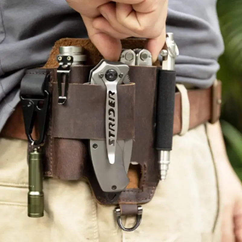 EDC Leather Multitool Organizer - Tactical Belt Sheath Holder - Leather Multitool Organizer Readi Gear