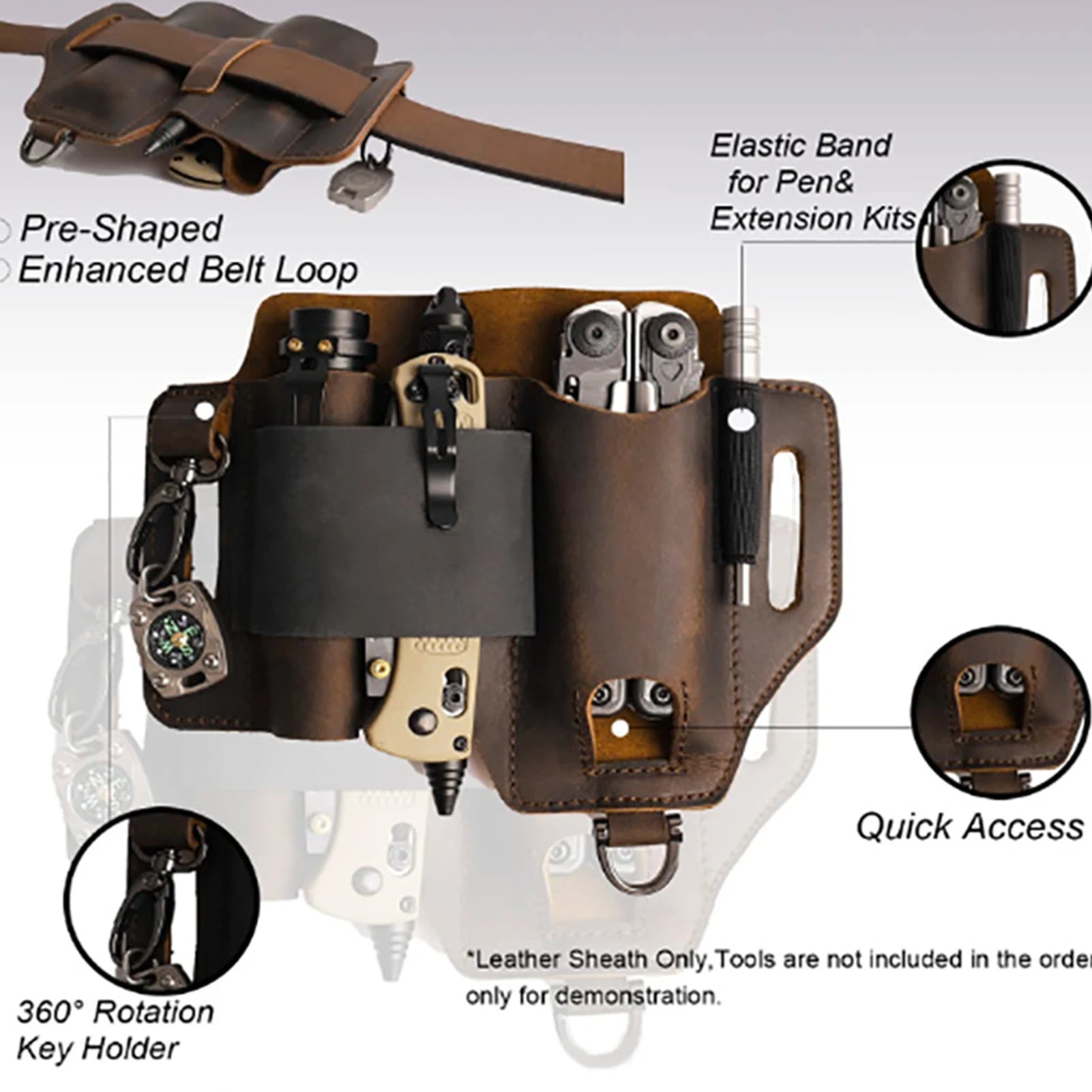 EDC Leather Multitool Organizer - Tactical Belt Sheath Holder - Leather Multitool Organizer Readi Gear
