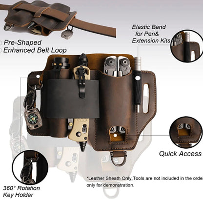 EDC Leather Multitool Organizer - Tactical Belt Sheath Holder - Leather Multitool Organizer Readi Gear