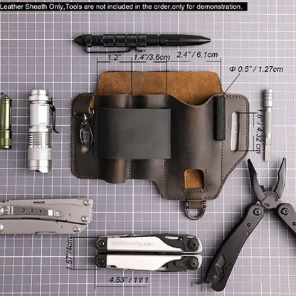EDC Leather Multitool Organizer - Tactical Belt Sheath Holder - Leather Multitool Organizer Readi Gear