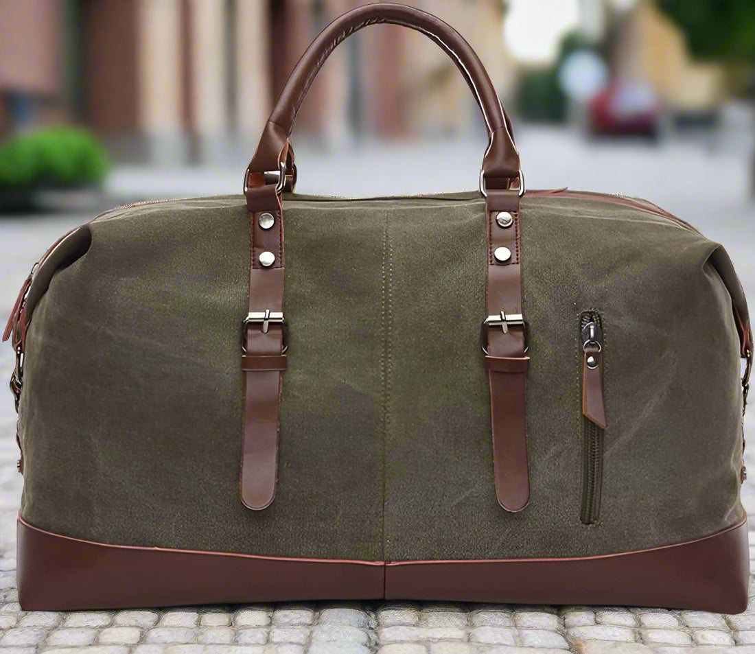 Explorer’s Classic Military Canvas & Leather Duffel Bag 55L - Canvas and Leather Duffel Bag Readi Gear