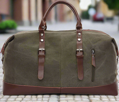 Explorer’s Classic Military Canvas & Leather Duffel Bag 55L - Canvas and Leather Duffel Bag Readi Gear
