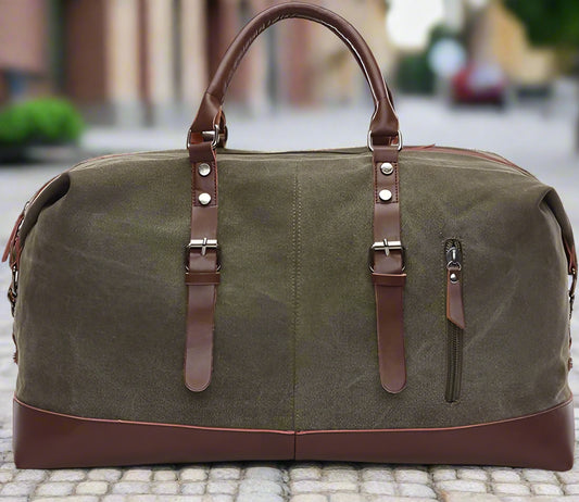 Explorer’s Classic Military Canvas & Leather Duffel Bag 55L - Canvas and Leather Duffel Bag Readi Gear