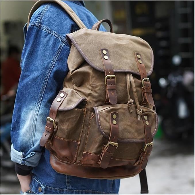 Vintage Waterproof Waxed Canvas Backpack – Travel & Laptop Rucksack - Vintage wax canvas backpack Readi Gear