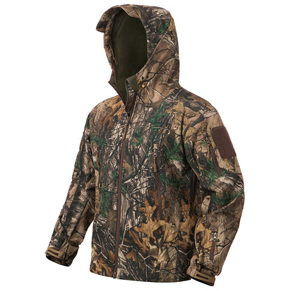 StealthCamo Waterproof Hooded Tactical Jacket - Warm Fleece, Windproof, Silent - Camouflage Jacket Readi Gear
