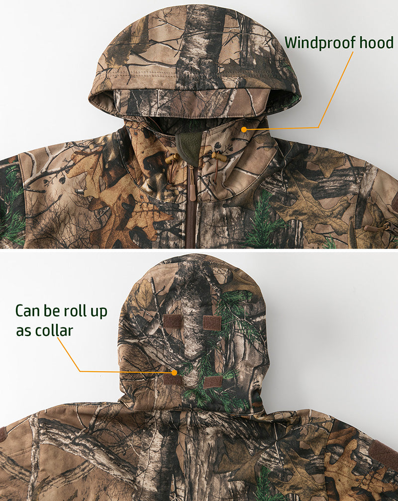 StealthCamo Waterproof Hooded Tactical Jacket - Warm Fleece, Windproof, Silent - Camouflage Jacket Readi Gear