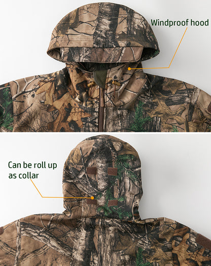 StealthCamo Waterproof Hooded Tactical Jacket - Warm Fleece, Windproof, Silent - Camouflage Jacket Readi Gear