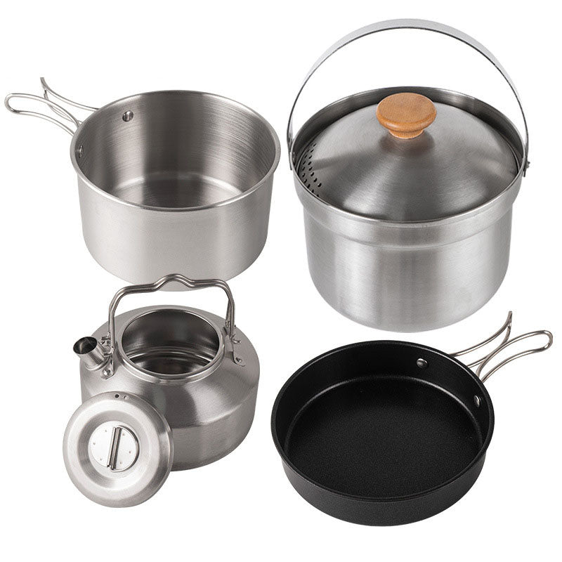 CampMaster 4-Piece Stainless Steel Kettle & Cookware Set - Camping Cookware Set Readi Gear