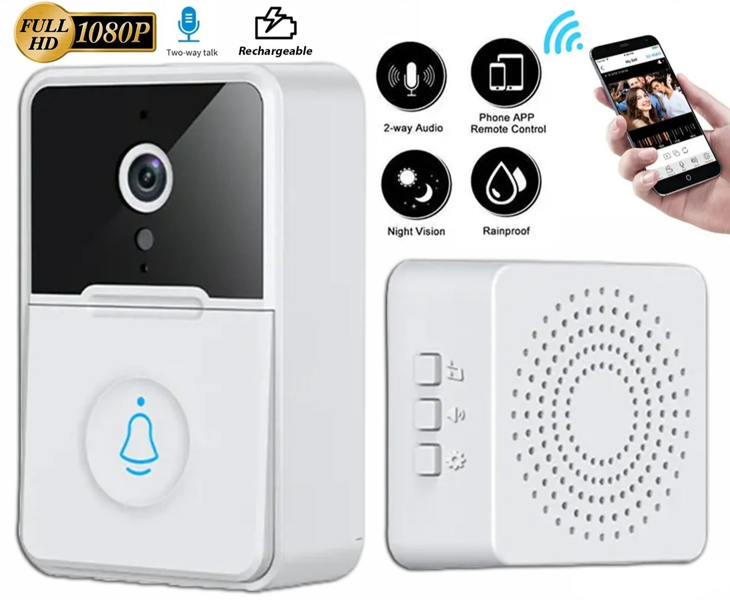 ShieldCam Wireless Doorbell - HD Video, Night Vision & 2-Way Intercom - Smart doorbell and security camera Readi Gear
