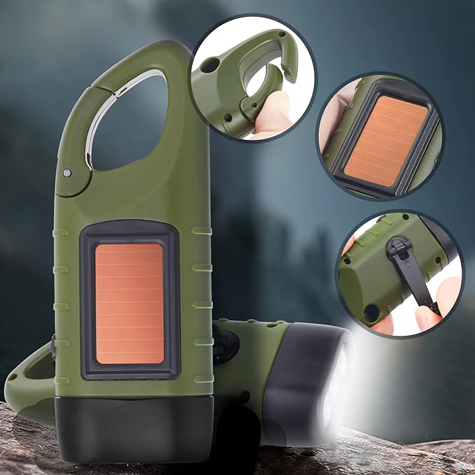 SolarCrank Survival Flashlights - Rechargeable LED Emergency Light w/ Carabiner - Solar crank flashlight Readi Gear