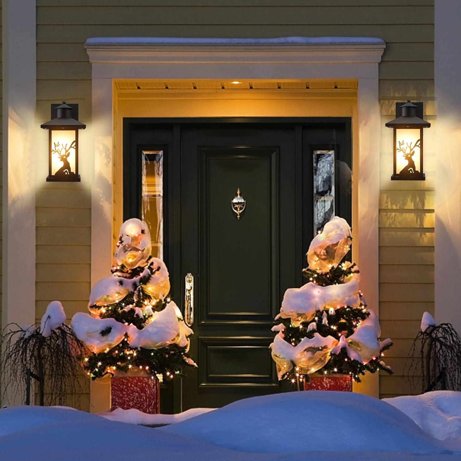 WildLodge Outdoor Porch Light - Deer Design, Motion Sensor, Dusk to Dawn - Rustic deer design porch lights Readi Gear