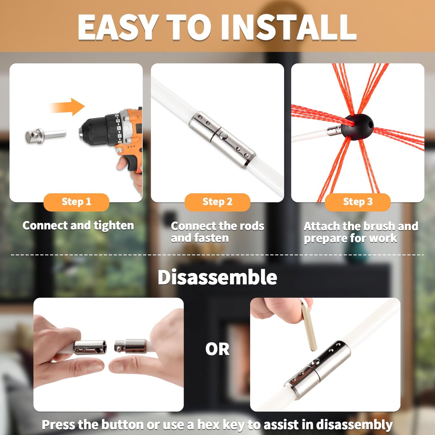 EasySweep 33ft Chimney Brush Kit – DIY Drill Cleaner System