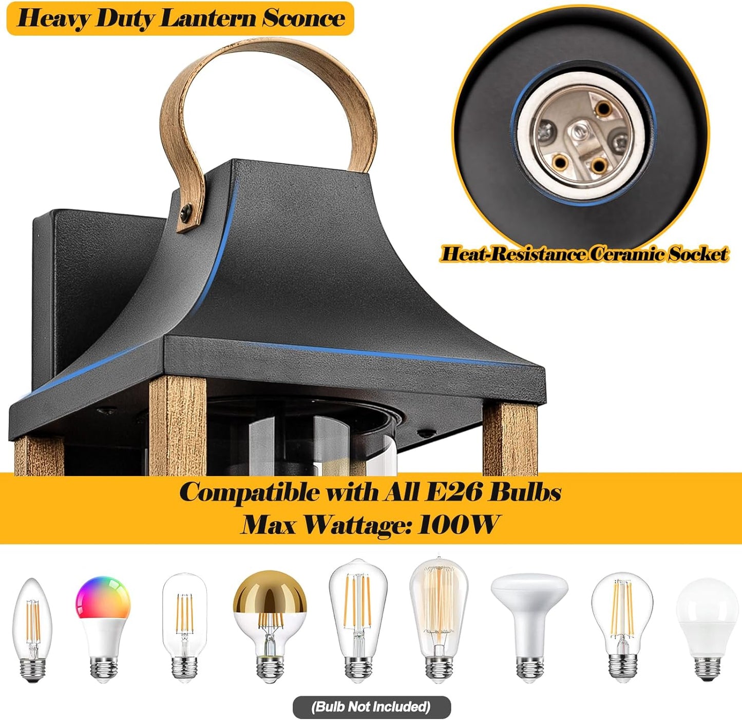 RusticWood Large 17" Outdoor Wall Sconce for Porch & Patio - Rustic wood porch sconce Readi Gear