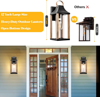 RusticWood Large 17" Outdoor Wall Sconce for Porch & Patio - Rustic wood porch sconce Readi Gear