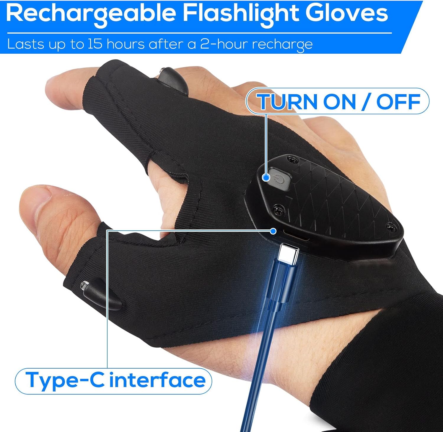 LightGrip LED Gloves - Rechargeable Hands-Free Light for Camping, Fishing, DIY - Flashlight gloves Readi Gear