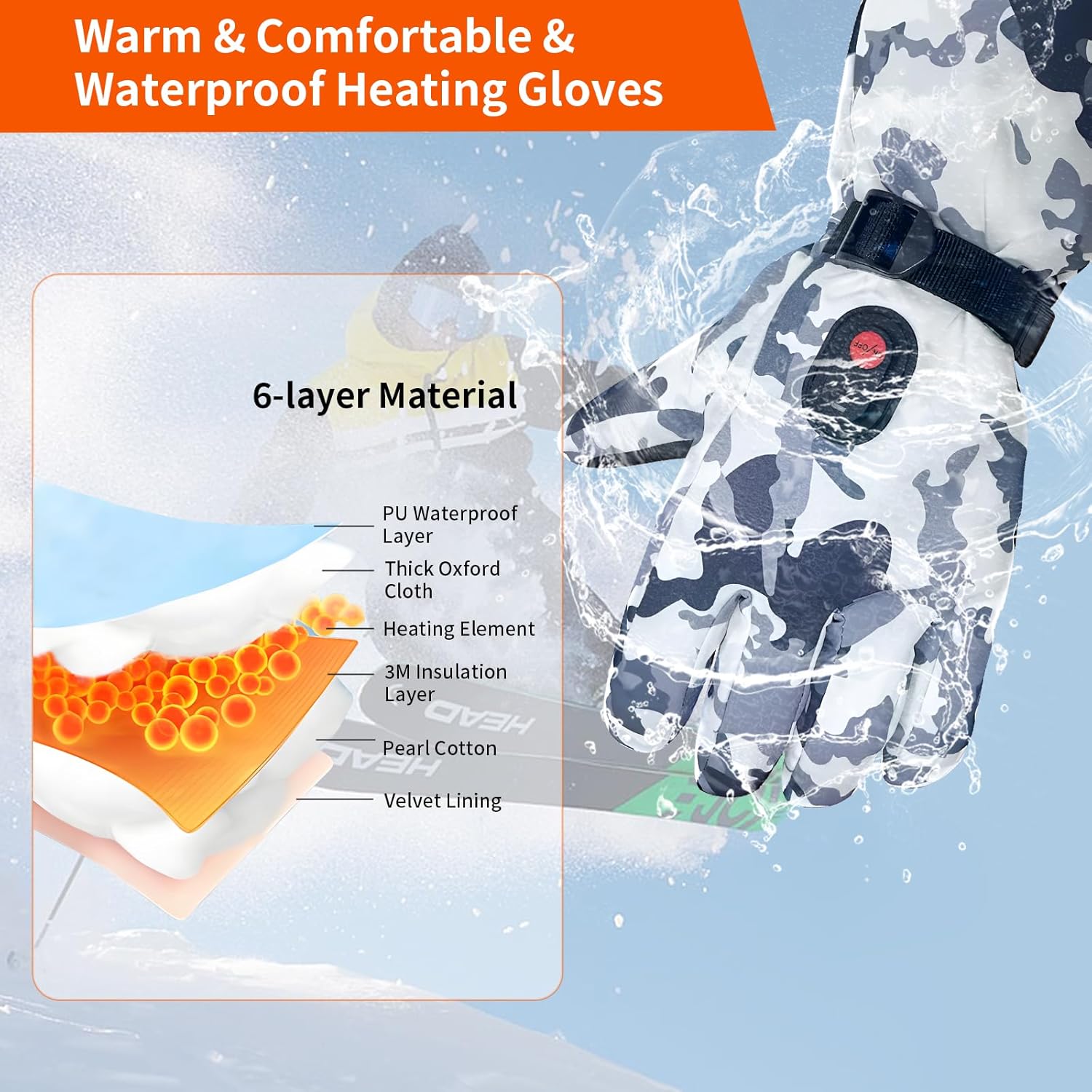 SnowStealth USB Rechargeable Heated Ski/Hunting Gloves - Touchscreen, Waterproof - USB Heated Gloves Readi Gear
