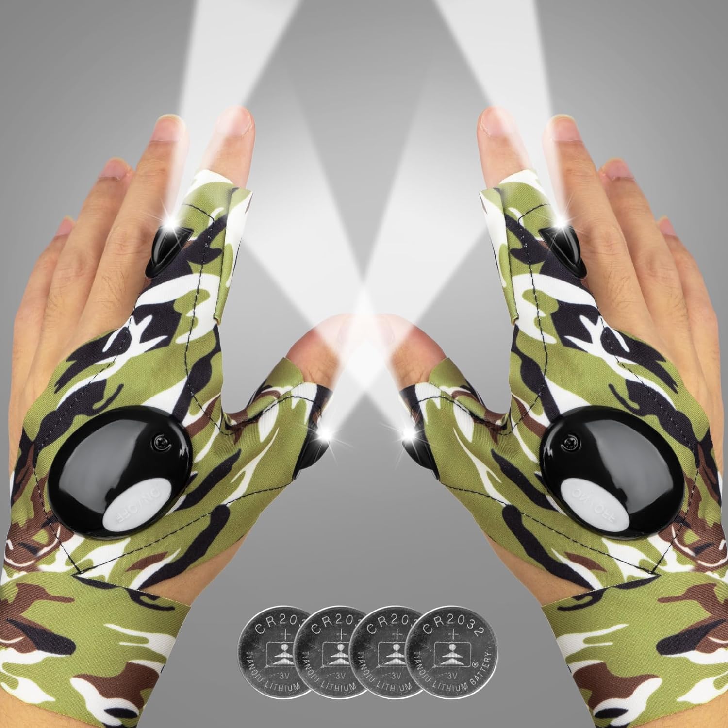 CamoGuard LED Flashlight Gloves - Hands-Free Waterproof Light for Outdoors - Flashlight gloves Readi Gear