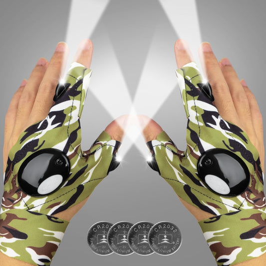 CamoGuard LED Flashlight Gloves - Hands-Free Waterproof Light for Outdoors - Flashlight gloves Readi Gear