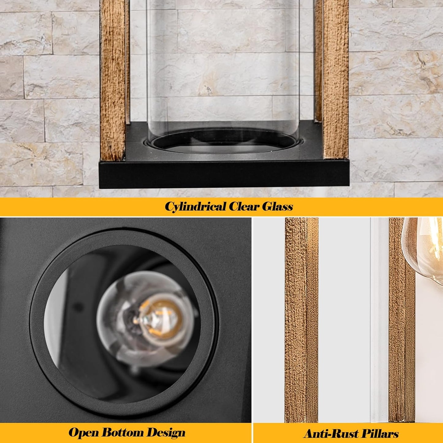 RusticWood Large 17" Outdoor Wall Sconce for Porch & Patio - Rustic wood porch sconce Readi Gear