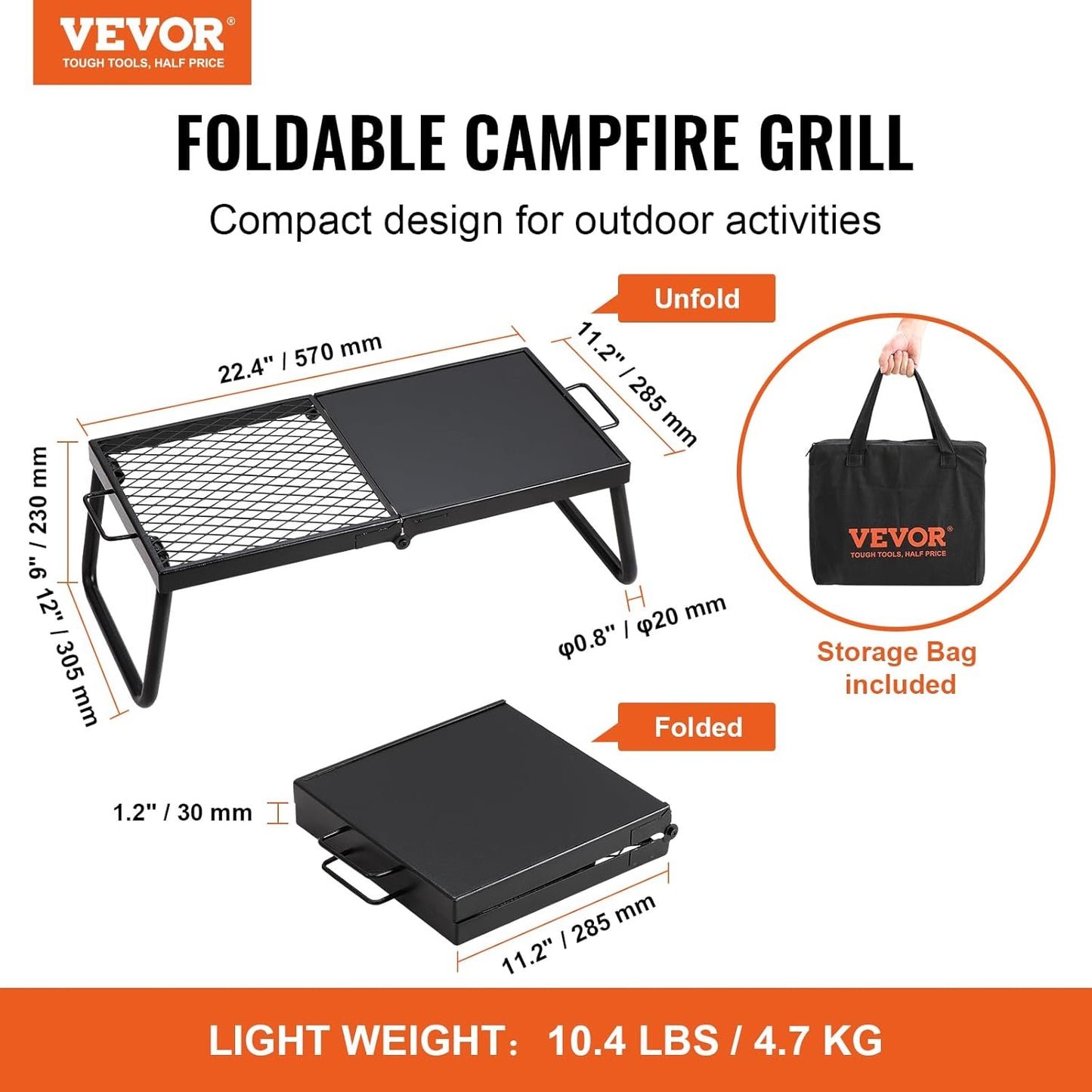 CampMate Foldable Grill & Griddle - Heavy Duty Fire Pit Cooking Rack - Foldable Campfire Grill Readi Gear
