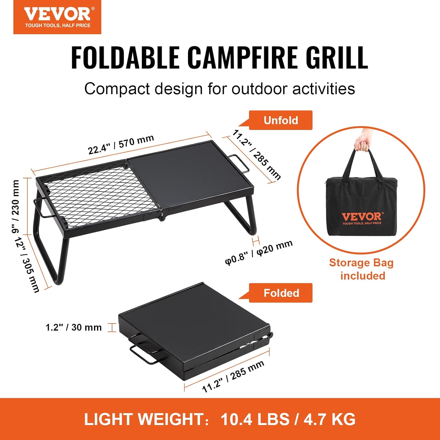 CampMate Foldable Grill & Griddle - Heavy Duty Fire Pit Cooking Rack - Foldable Campfire Grill Readi Gear
