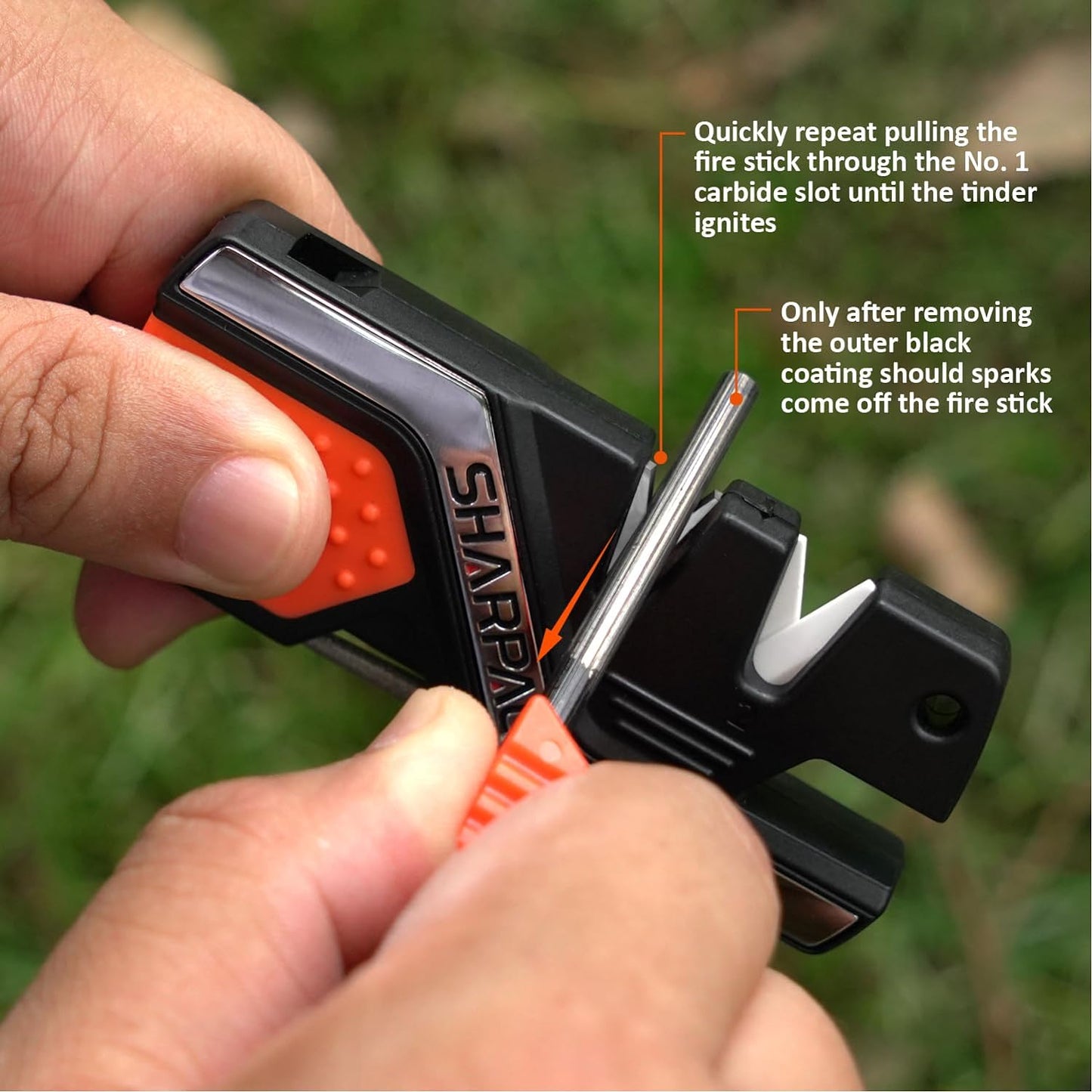 6-in-1 Pocket Knife Sharpener & Survival Tool with Fire Starter - Knife sharpener and fire starter Readi Gear
