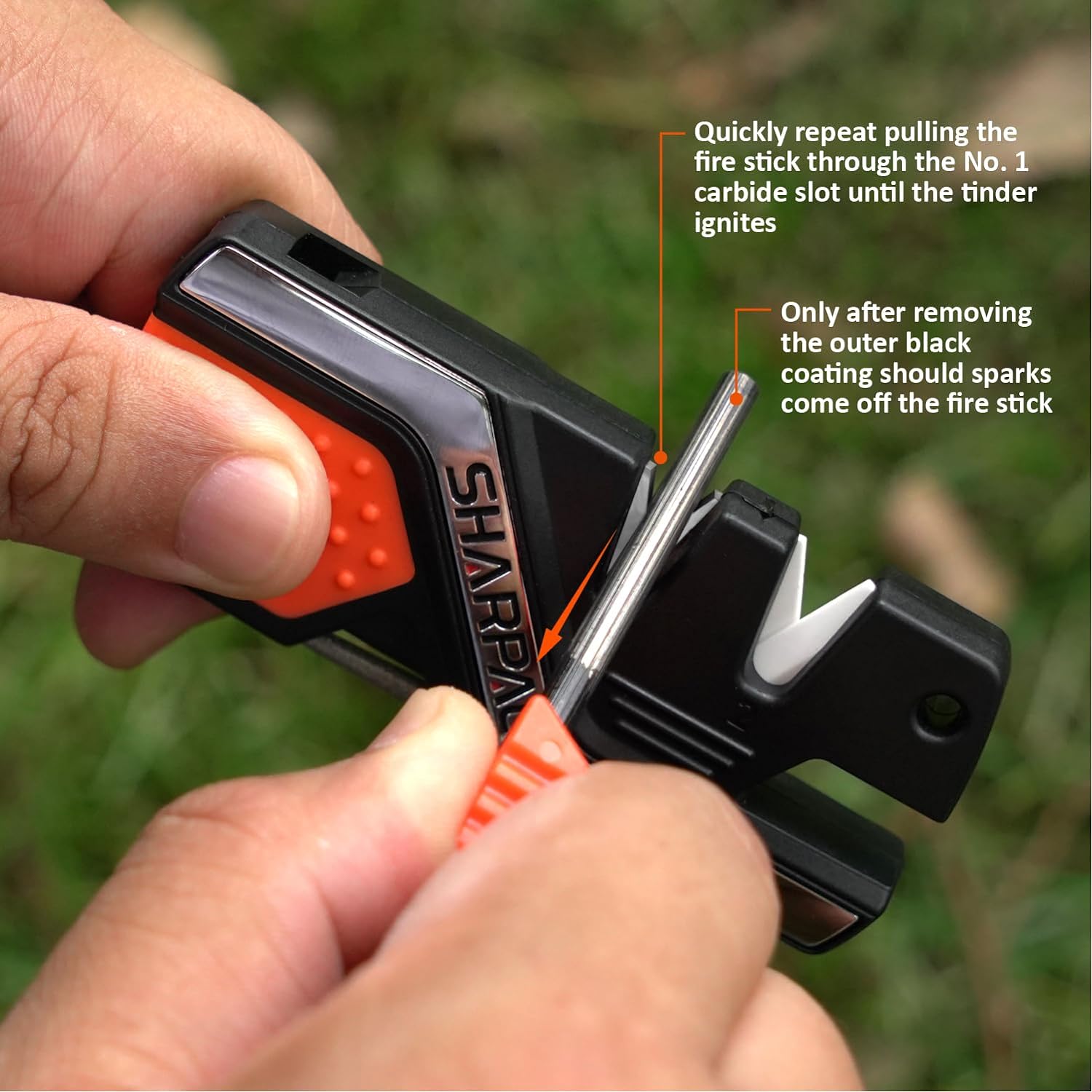6-in-1 Pocket Knife Sharpener & Survival Tool with Fire Starter - Knife sharpener and fire starter Readi Gear