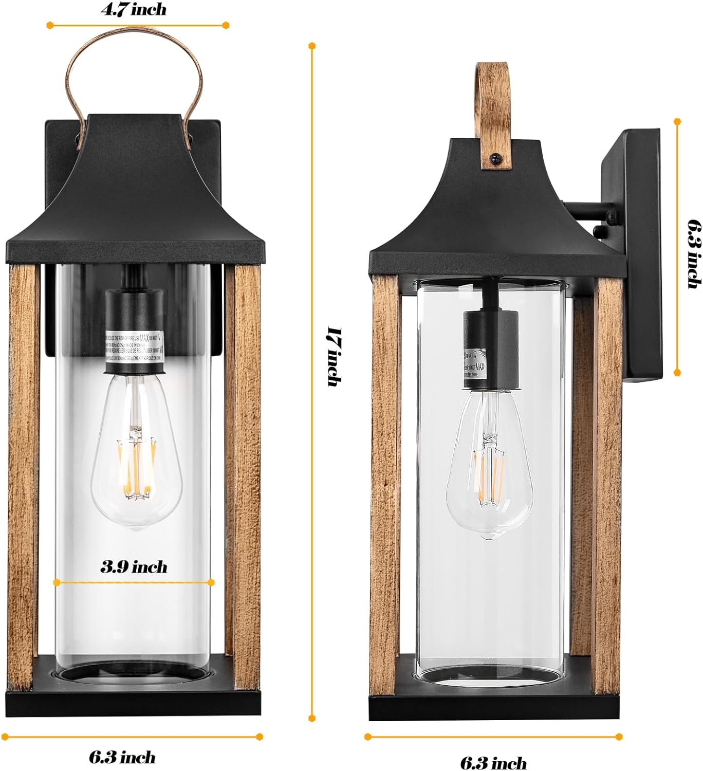 RusticWood Large 17" Outdoor Wall Sconce for Porch & Patio - Rustic wood porch sconce Readi Gear