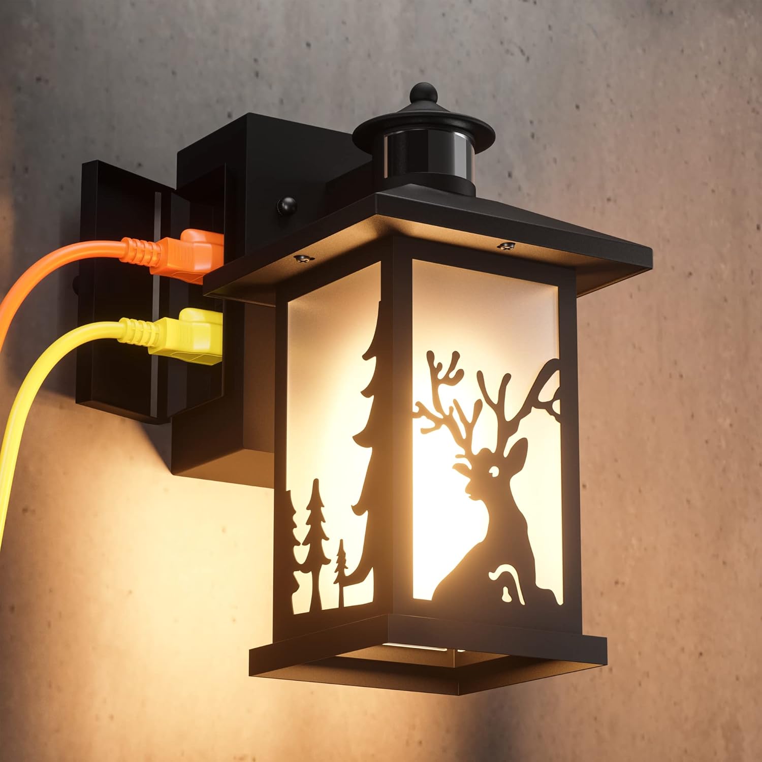 WildLodge Outdoor Porch Light - Deer Design, Motion Sensor, Dusk to Dawn - Rustic deer design porch lights Readi Gear