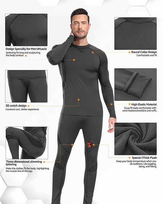 ThermoSkin Fleece-Lined Base Layer Set - Ultra Soft, Stretchy, Breathable - Thermal Underwear Set Readi Gear