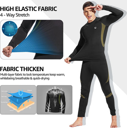 ThermoSkin Fleece-Lined Base Layer Set - Ultra Soft, Stretchy, Breathable - Thermal Underwear Set Readi Gear