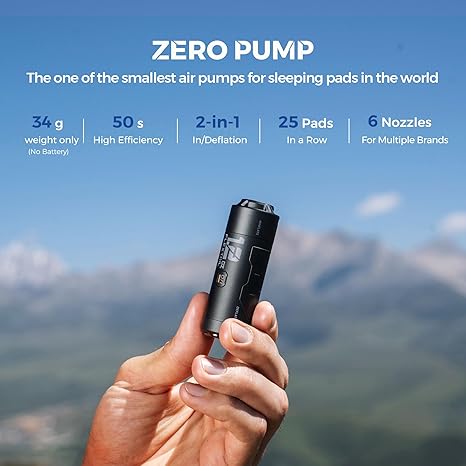 ZERO PUMP Ultra Mini Rechargeable Air Pump with 6 Nozzles for Camping - Air mattress pump Readi Gear
