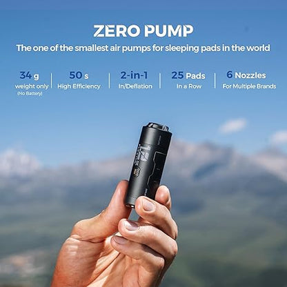 ZERO PUMP Ultra Mini Rechargeable Air Pump with 6 Nozzles for Camping - Air mattress pump Readi Gear