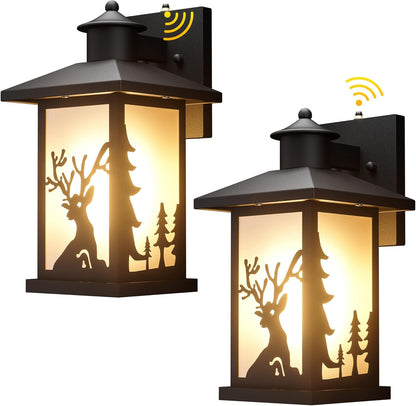 WildLodge Outdoor Porch Light - Deer Design, Motion Sensor, Dusk to Dawn - Rustic deer design porch lights Readi Gear