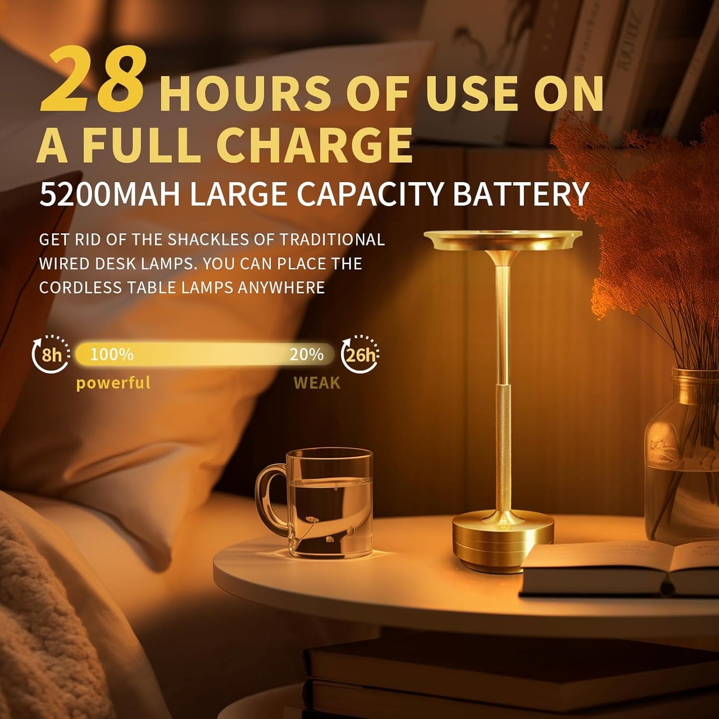 HaloGlow Ambient LED Table Lamp – Rechargeable, Cordless & Dimmable - rustic table lamp Readi Gear