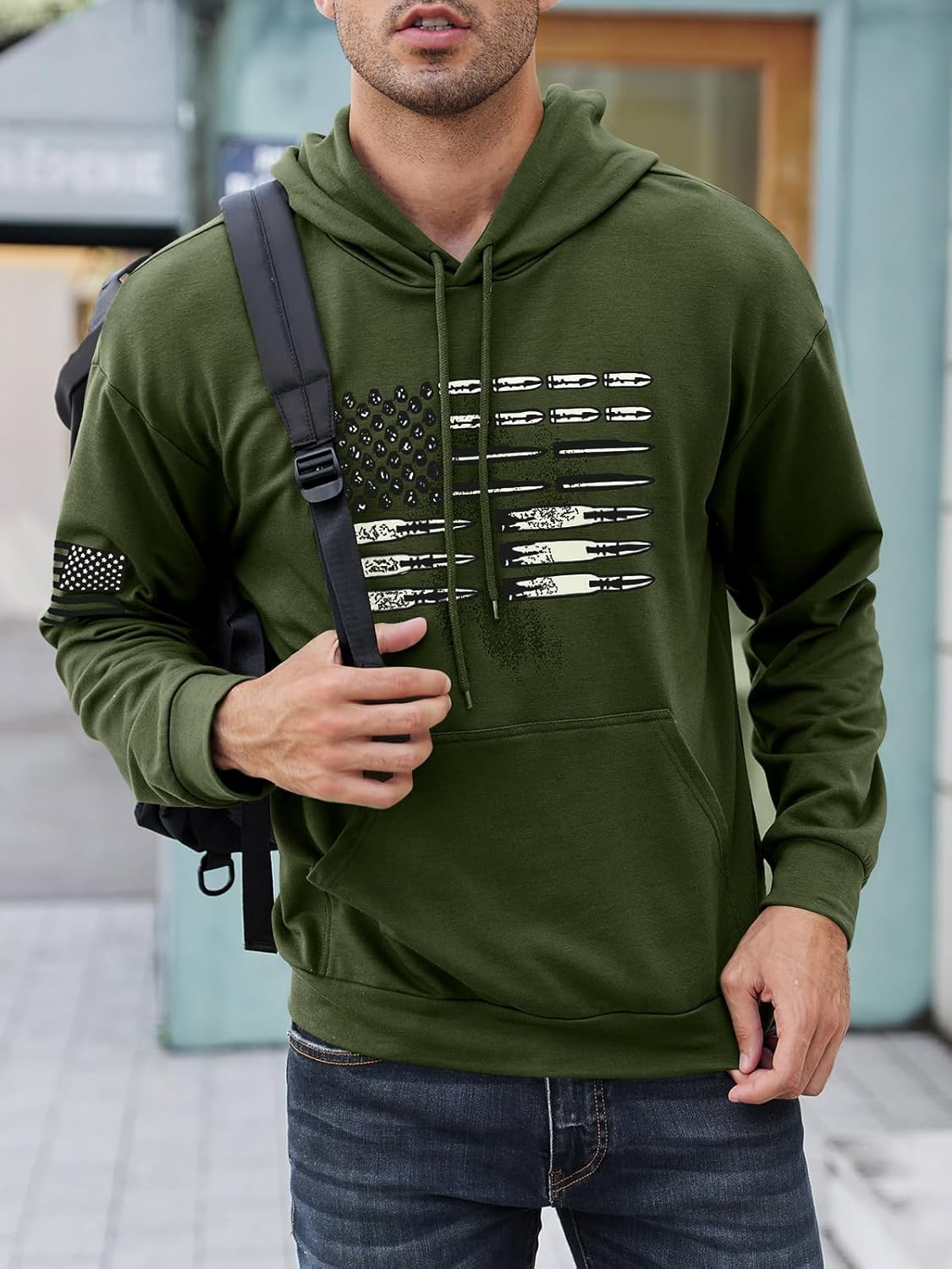 American Pride Bullet Flag Hoodie - Men's Vintage Pullover Sweatshirt - American Flag Bullet Hoodie Readi Gear