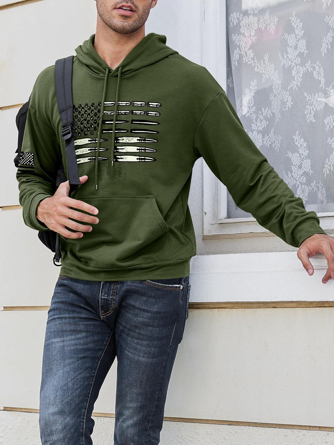 American Pride Bullet Flag Hoodie - Men's Vintage Pullover Sweatshirt - American Flag Bullet Hoodie Readi Gear