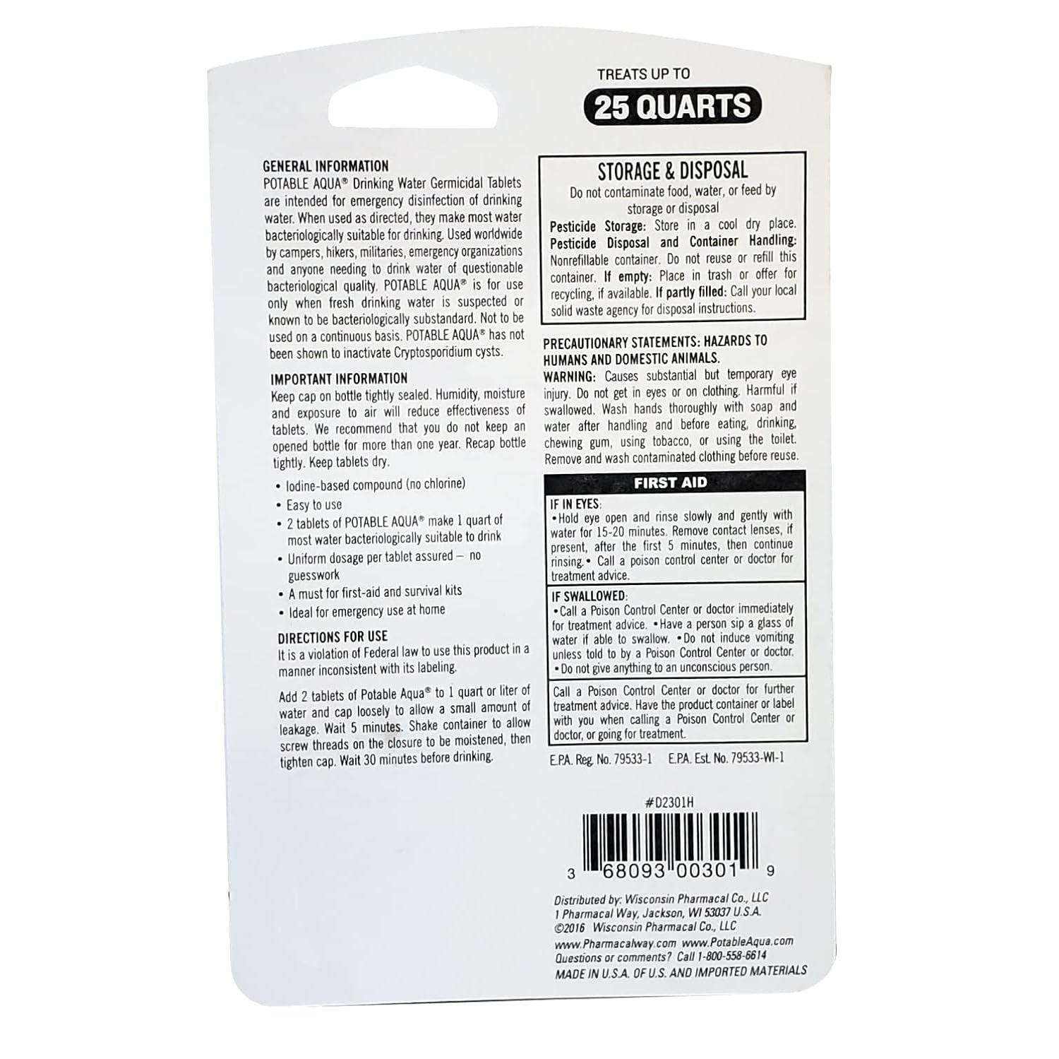 Potable Aqua Water Purification Tablets - 50 Count: Essential for Hiking & Emergency Kits - Water Purification Tablets Readi Gear