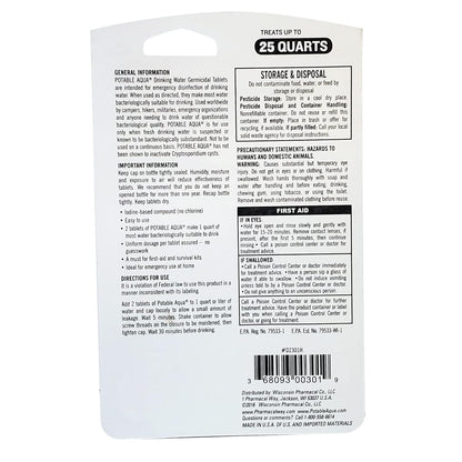 Potable Aqua Water Purification Tablets - 50 Count: Essential for Hiking & Emergency Kits - Water Purification Tablets Readi Gear