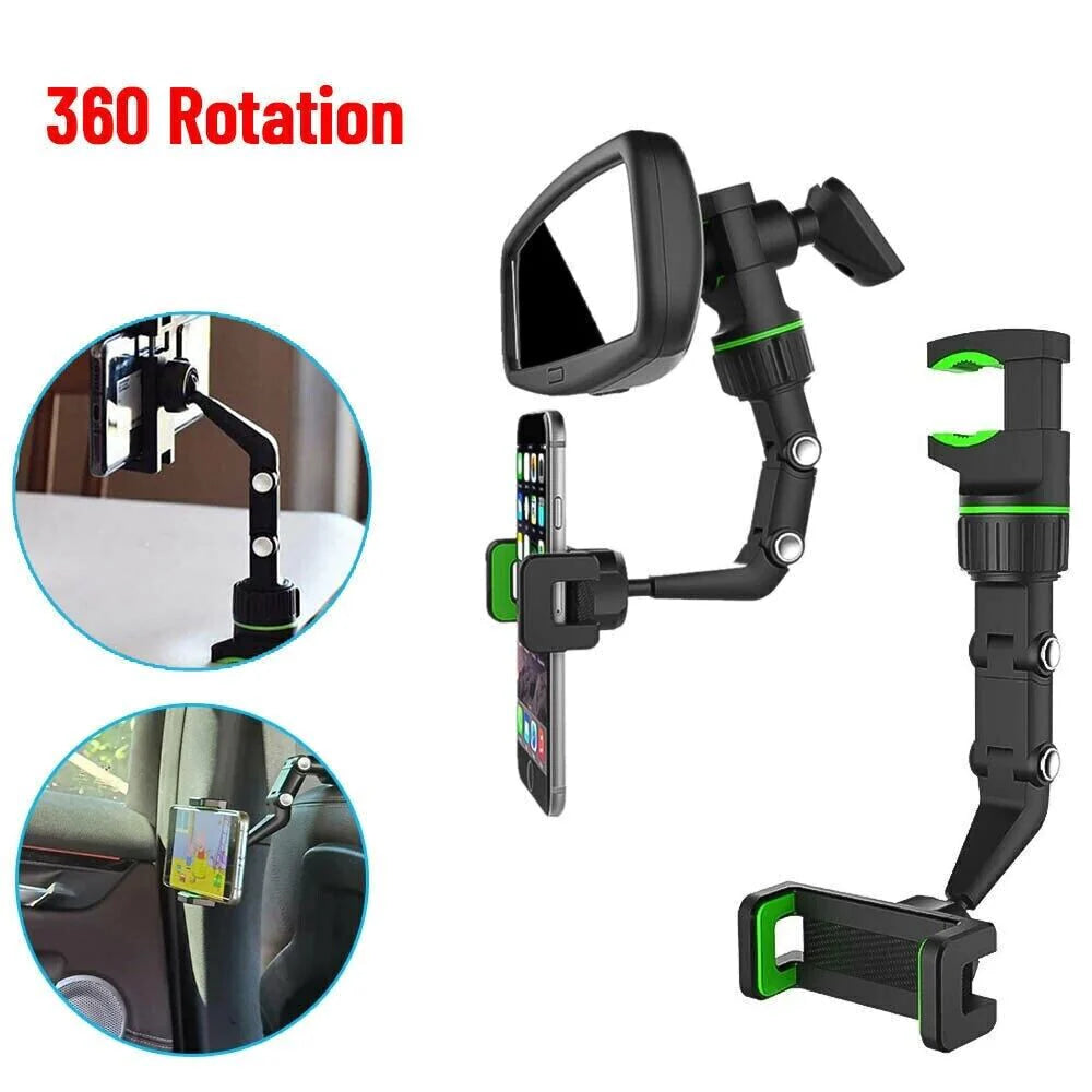 360° Rotating Rearview Mirror Phone Mount - Universal Car Clip - 360 degree rotating cell phone car mount Readi Gear