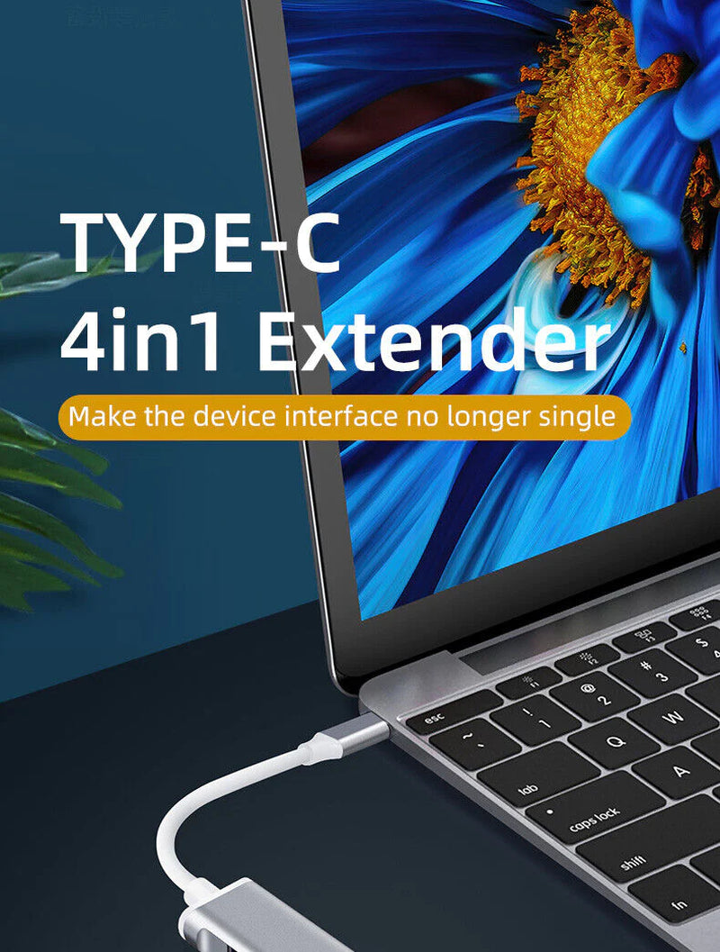 Fast 4 Port USB-C to USB 3.0 Hub Splitter for Mac, PC & Mobile Devices - USB Hub Splitter Readi Gear