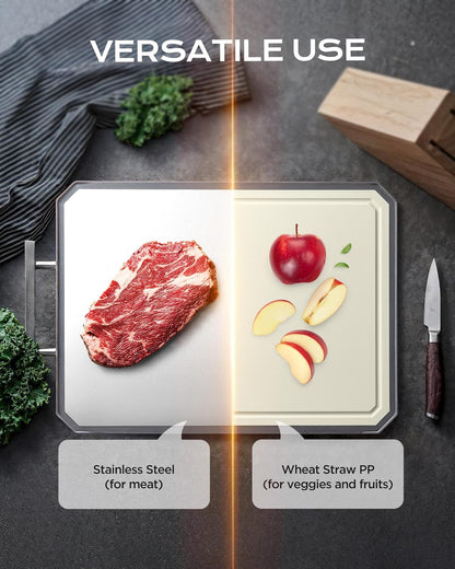 BPA-Free Stainless Steel Cutting Board – Eco-Friendly Wheat Straw Side
