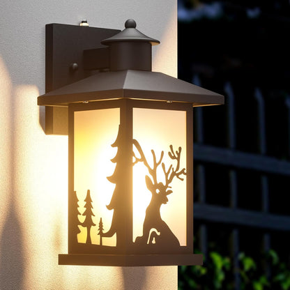 WildLodge Outdoor Porch Light - Deer Design, Motion Sensor, Dusk to Dawn - Rustic deer design porch lights Readi Gear