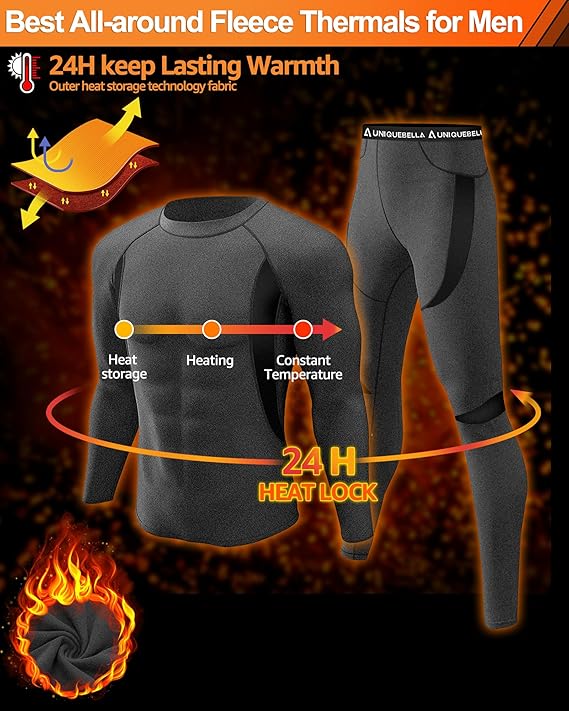 ThermoSkin Fleece-Lined Base Layer Set - Ultra Soft, Stretchy, Breathable - Thermal Underwear Set Readi Gear