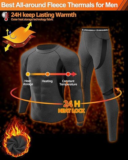 ThermoSkin Fleece-Lined Base Layer Set - Ultra Soft, Stretchy, Breathable - Thermal Underwear Set Readi Gear