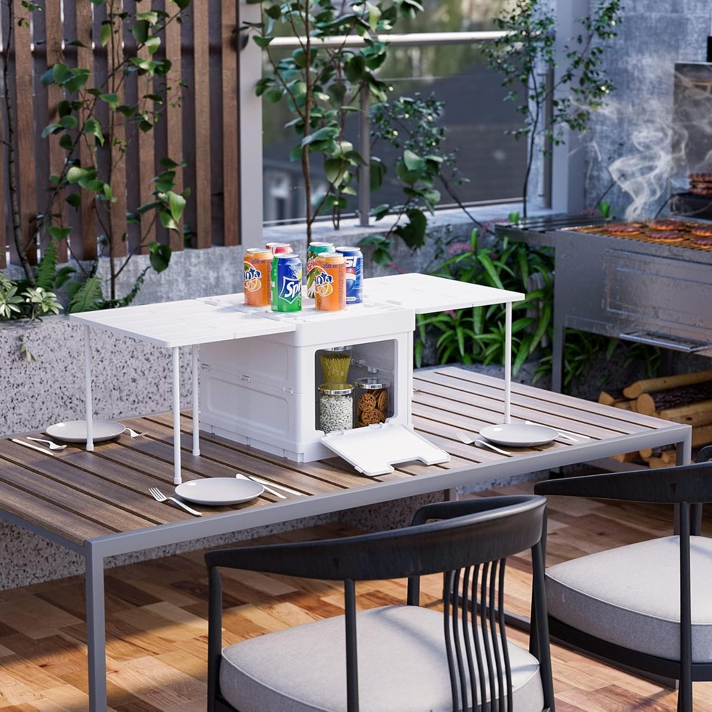 FoldAway Camping Storage Bin & Table with Safety Warning Sign - Readi Gear